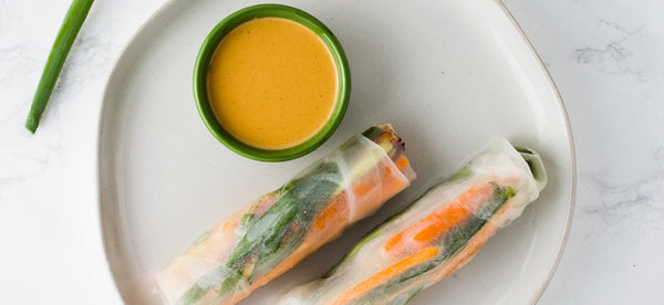 TEMPEH SPRING ROLLS WITH PEANUT DIPPING SAUCE