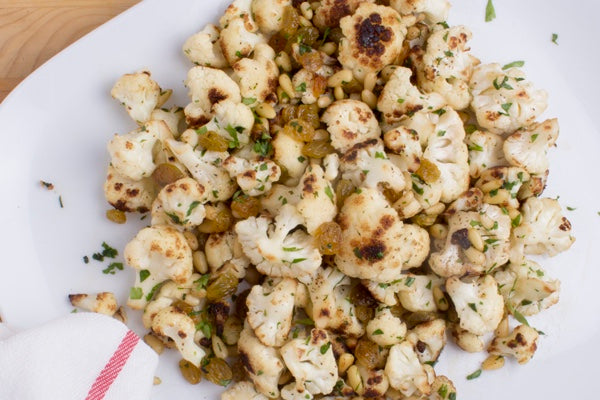 PAN ROASTED CAULIFLOWER WITH GOLDEN RAISINS AND PINE NUTS