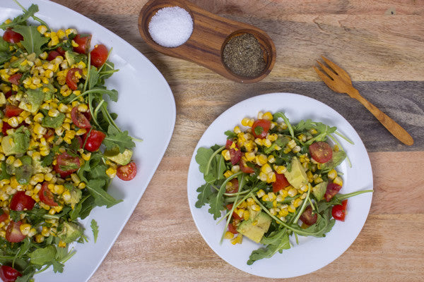 GRILLED CORN & AVOCADO SALAD WITH CUMIN LIME VINAIGRETTE